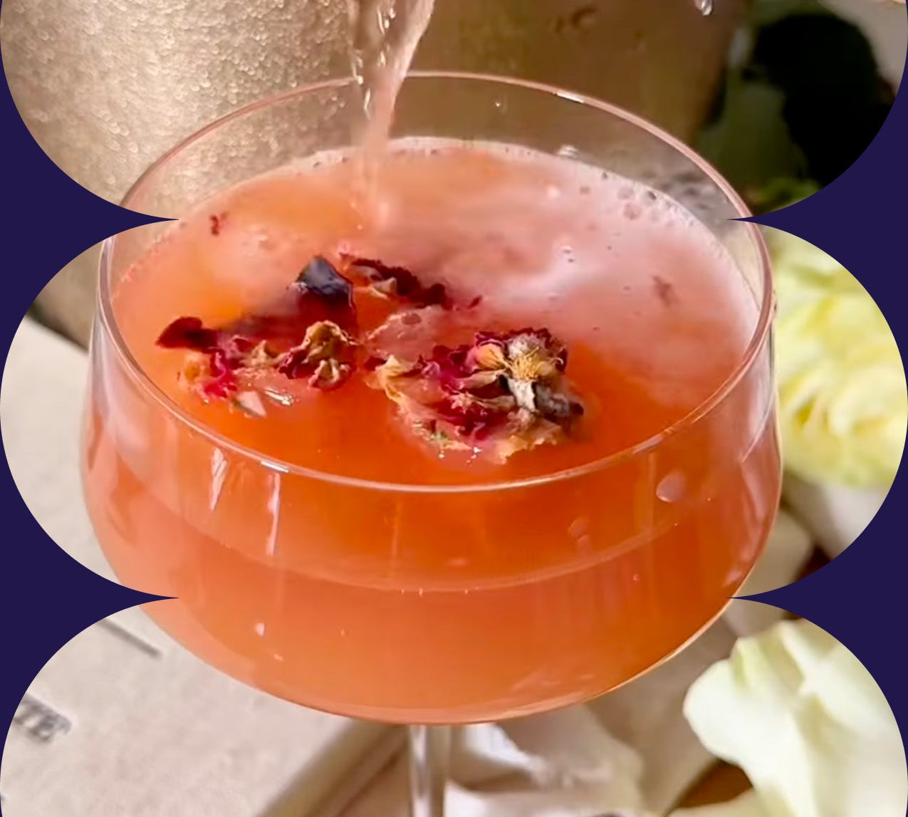Sparkling Rosé with Floral Ice Cubes